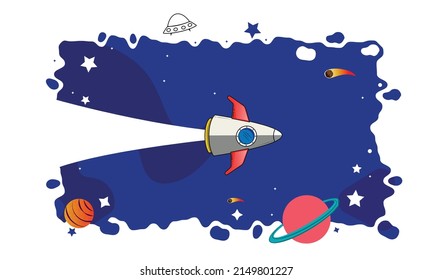 Rocket Travels Through The Universe In The Middle Of An Irregular Frame