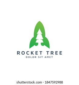 rocket and tree negative space logo design