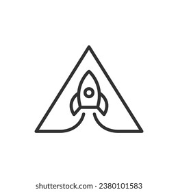 Rocket in a triangle logo, linear icon. Line with editable stroke