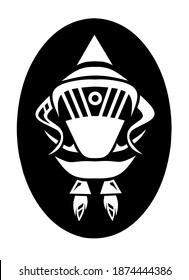 rocket and trophy, vector illustration of a trophy in the shape of a flying rocket in black and white, for space illustration, space mascot logo, space championship, science technology
