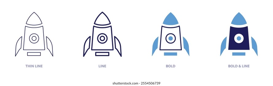 Rocket troubleshooting icon in 4 different styles. Thin Line, Line, Bold, and Bold Line. Duotone style. Editable stroke.