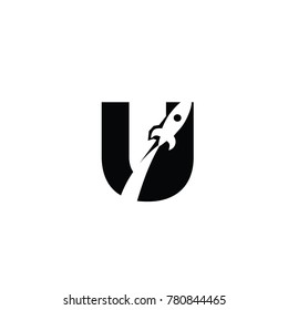 rocket u font logo flat vector logo template