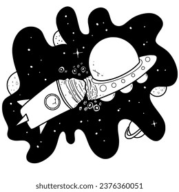 A rocket and a UFO collide with each other in outer space