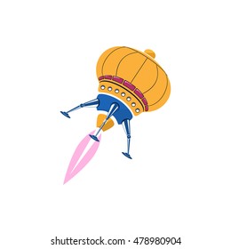 Rocket, Ufo Isolated on White Background, Vector Illustration 