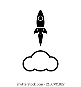 Rocket up, the concept of a startup in business or any area of launching a product into the marketplace. The icon of a rocket taking off is isolated on a white background. Vector graphics