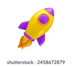 Rocket vector 3d icon. Space ship launch. Flying spacecraft as business startup concept. Cartoon simple shiny toy