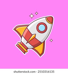 Ilustración de dibujos animados de Vector de cohete. Ilustración del icono de la nave espacial. Estilo de dibujos animados de diseño plano