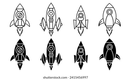 Rocket. Vector collection of rocket icon illustrations. Black icon design.