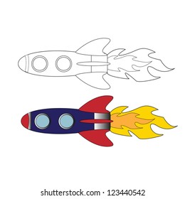 rocket vector colored and outline