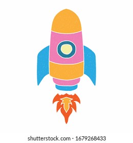 rocket vector design. digital hand drawn style. grain texture