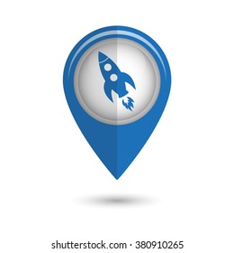 Rocket - vector icon;  blue map pointer