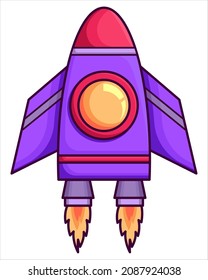 RaketenVektorsymbol im Cartoon-Stil einzeln auf weißem Hintergrund. Startup - flaches Design. Raketenstart und -flamme. Weltraumthema, Raumfahrttechnik. Vektorgrafik. EPS10