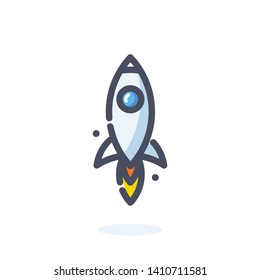 Raketen-Vektorsymbol. Logo-Vorlage im Cartoon/MBE-Stil. Isolierte Vektorgrafik. 