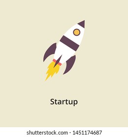 Rocket. Vector icon. Dawn. Startup