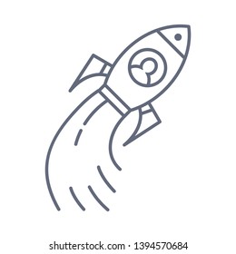 Rocket vector icon with fire. Black hole universe vector icon. Line icons on white background