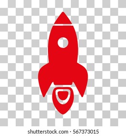 Rocket vector icon. Illustration style is flat iconic red symbol on a transparent background.