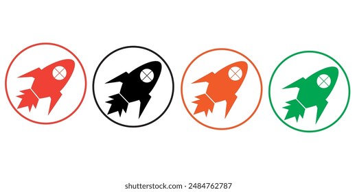 Rocket vector icon isolated on white background, travel in space flat illustration with three colour