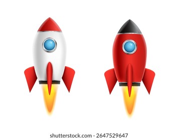 Rocket vector icon launch space. Cartoon rocket spaceship background illustration clipart 3d isolated design icon.
