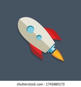 Icono del vector del cohete sobre un fondo oscuro.