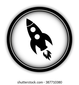 Rocket - vector icon; round  button with shadow