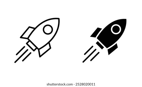 Rocket vector icon set in black and white color.