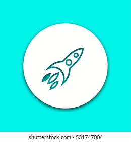 Rocket vector icon with shadow. Round button for website and mobile app illustration. Background easily be changed to any color.