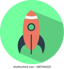 Rocket vector icon. Spaceship vector illustration. Isolated on green background.
