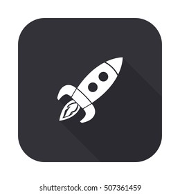 Rocket vector icon - squared button  with long shadow