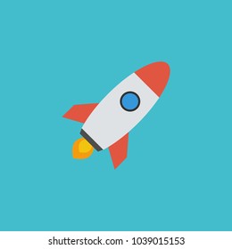Rocket vector icon. Start up concept symbol space roket ship in trendy flat style isolated on blue background