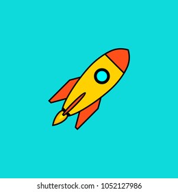 Rocket vector icon. Start up concept symbol space roket ship in trendy flat style isolated on blue background