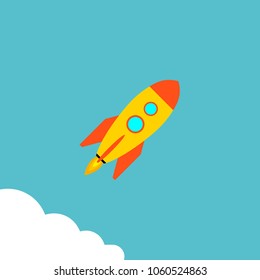 Rocket vector icon. Start up concept symbol space rocket ship in trendy flat style isolated on blue background