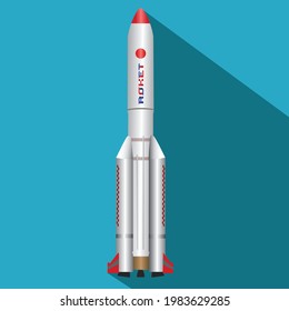 Rocket vector icon. Start up concept symbol space roket ship in trendy flat style isolated on blue background,Template Vector Illustration
