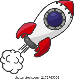 Rocket vector icon. Start up concept symbol space roket ship in trendy flat style isolated on blue background