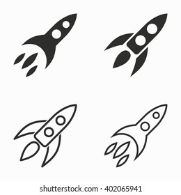 Rocket    vector icons set. Black  illustration isolated on white  background for graphic and web design.