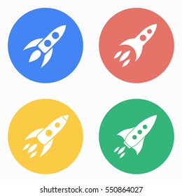 Rocket vector icons set. White illustration isolated for graphic and web design.