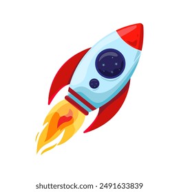 Rocket Vector Illustration. Cartoon spaceship isolated on a white. Flat Vector Illustration.