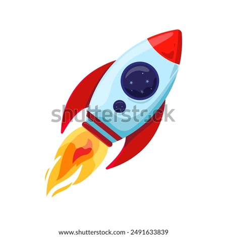 Rocket Vector Illustration. Cartoon spaceship isolated on a white. Flat Vector Illustration.