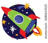 Rocket Vector Illustration. Flat Minimal Design. Editable Illustration for Web, Mobile, Print