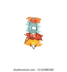 Rocket Vector and illustration flying rocket.Space travel to the moon.Space rocket launch.Project start up rocket Solar System and text space