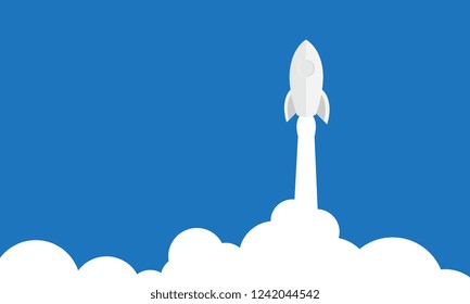 Vector de cohetes y cohete volador de ilustración.Viaje espacial a la luna.Lanzamiento de cohete espacial.Inicio de proyecto Sistema solar y espacio de texto