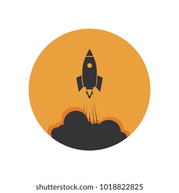 Rocket Vector and illustration flying rocket. Space travel to the moon. Space rocket launch. Project start up Solar System and text space 