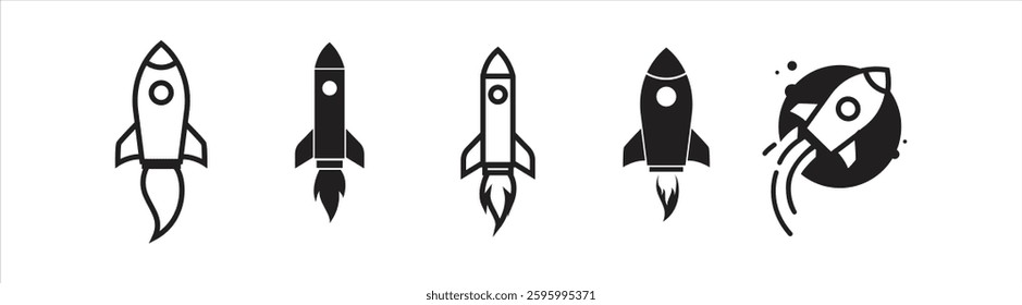 rocket vector illustration, minimal design, isolated object set