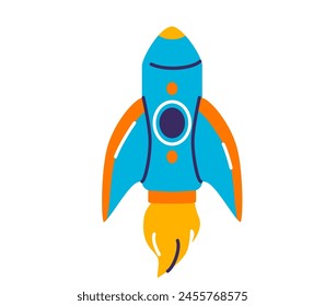 Ilustración vectorial de cohetes. Nave espacial con fuego aislado sobre fondo blanco.