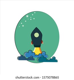 Rocket vector image The spaceship is rising into the sky.