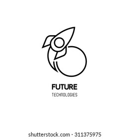 Rocket vector logo. Outline design template. Rocket logo. Rocket icon. Rocket new. Rocket image. Rocket and planet. Science logo. Future concept logo. Rocket logo best. Rocket logo web.