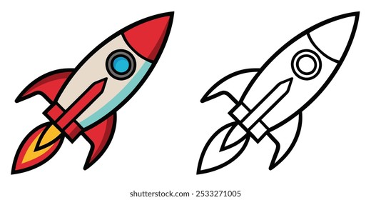 Rocket Vector Outline Coloring Page For Kids