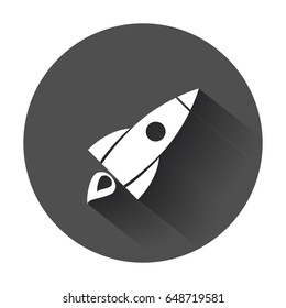 Rocket vector pictogram icon. Business startup launch concept for web site design or mobile app. Illustration on black background with long shadow.