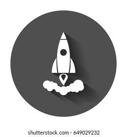 Rocket vector pictogram icon. Business startup launch concept for web site design or mobile app. Illustration on black background with long shadow.