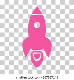 Rocket vector pictogram. Illustration style is flat iconic pink symbol on a transparent background.