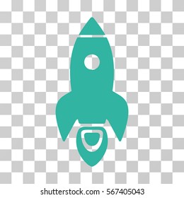 Rocket vector pictograph. Illustration style is flat iconic cyan symbol on a transparent background.